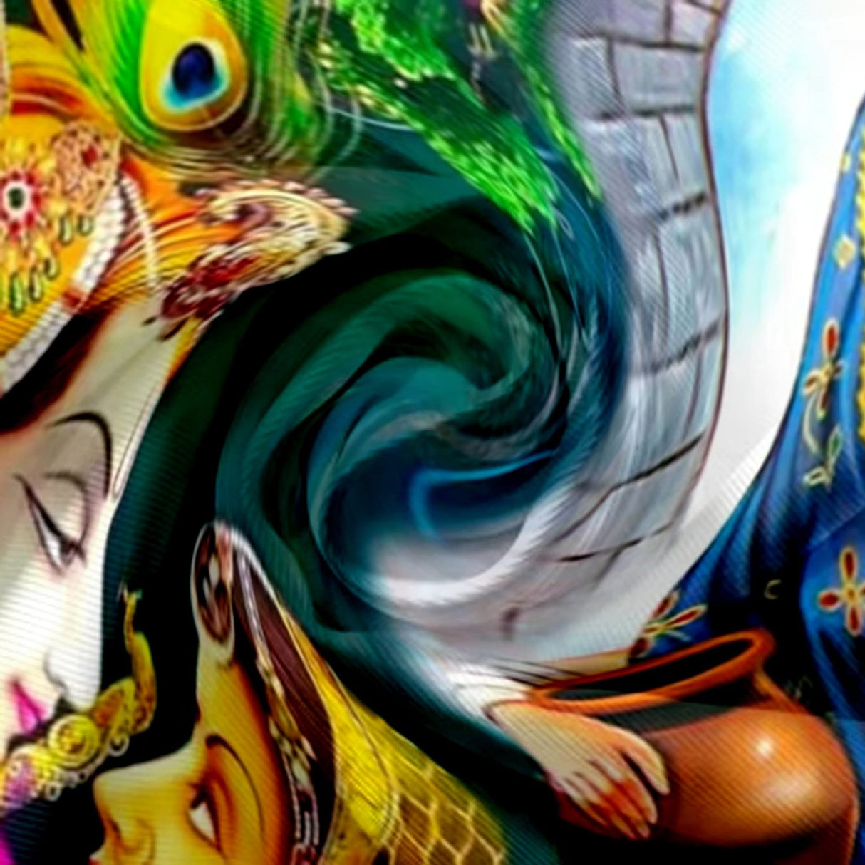 5x8 Feet Radha Krishna Backdrop Indian Traditional Cloth Backdrop Pooja Wall Decor Indian Wall Art Photo Decor Banner Indian Janmashtami Decor Decorative Pooja Cloth - LoveNspire