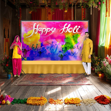 5x8 Ft Happy Holi Backdrop Cloth Banner Indian Hindu Colorful Holi Party Supplies Decorations Backdrop Indoor Outdoor Photography Home Wall Background Decoration - LoveNspire