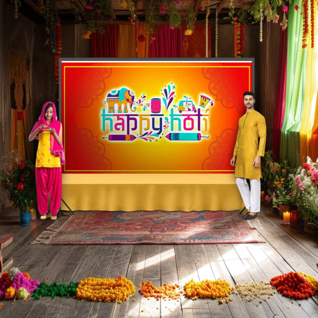5x8 Ft Happy Holi Backdrop Cloth Banner Indian Hindu Indoor Outdoor Photography Home Wall Hanging Background Decoration Colorful Holi Party Supplies Decorations Backdrop - LoveNspire