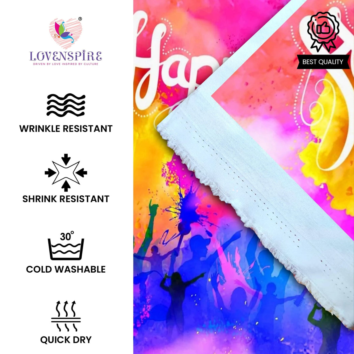 5x8 Ft Happy Holi Backdrop Cloth Banner Indian Hindu Colorful Holi Party Supplies Decorations Backdrop Indoor Outdoor Photography Home Wall Background Decoration - LoveNspire