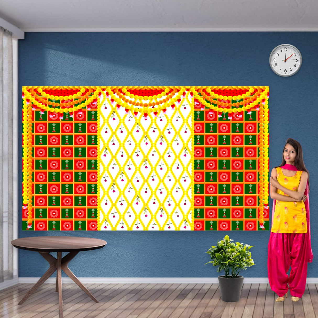 5x8 Ft Marigold Indian Wedding Cloth Backdrop Traditional Photography Pooja Backdrop Wall Art Photo Decor Banner Diwali Decor Hindu Wedding Marriage Bridal Shower Decorations Photoshoot - LoveNspire