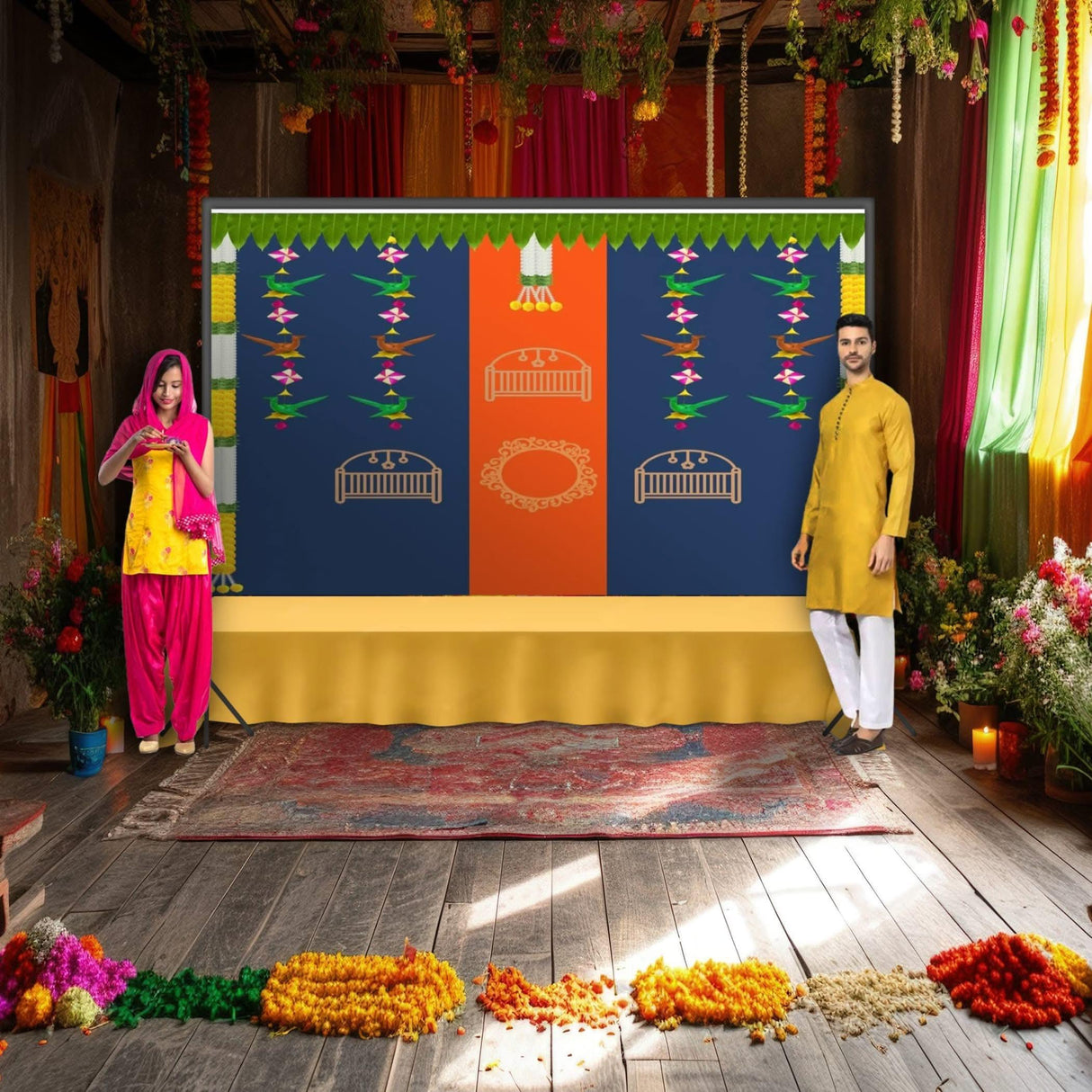 5x8ft Baby Shower Backdrop Cloth Banner Indian Hindu Indoor Outdoor Baby Shower Birthday Party Photoshoot Decoration Photography Home Wall Background Decorations Photo Booth Props - LoveNspire