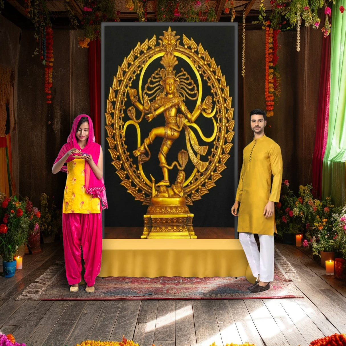 5x8ft Natraj Backdrop Cloth Banner Hindu God Dancing Shiva Nataraja Indian Hindu Banner for Home Decor Temple Mandir Pooja Room Wall Hanging Photo Background for Indian Themed Party Decor - LoveNspire