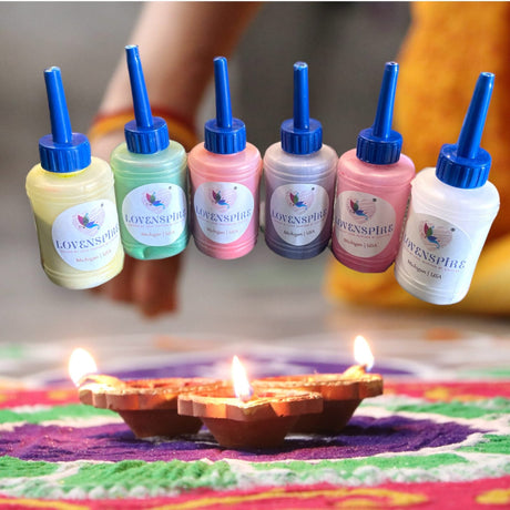 Rangoli Powder Kit Art Sand Diy Arts & Crafts Rangoli Colour Kit for Home Floor Table Diwali Navratri Pongal Puja Mandir Decor - Deepawali Decoration - Housewarming Return Gifts (6 Colors) - LoveNspire