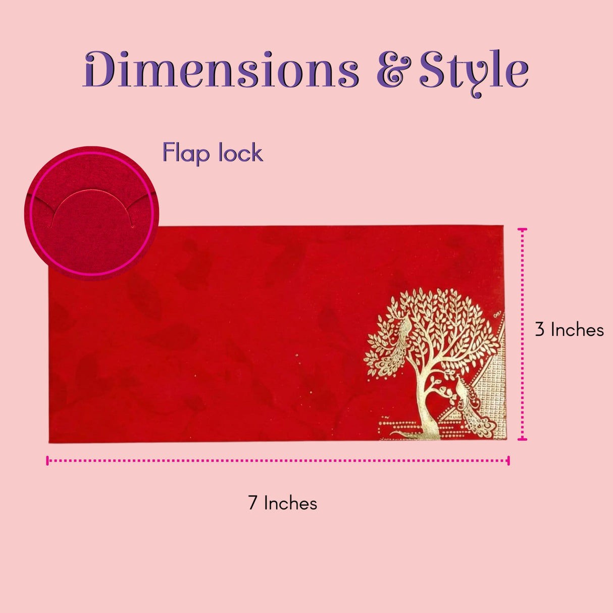Red shagun envelope with gold foil peacock tree design