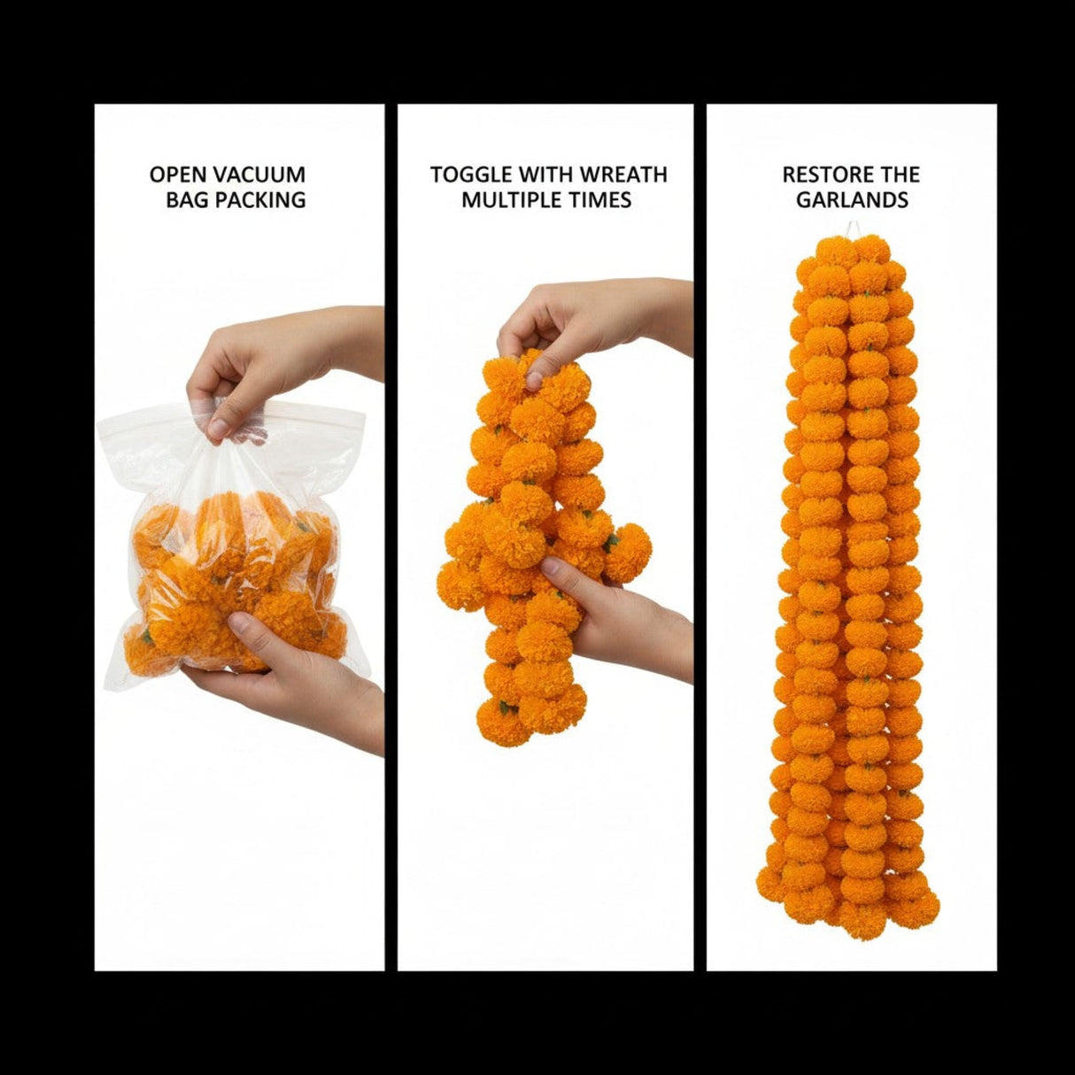 Vibrant 5-string artificial orange marigold garland for Diwali, Halloween decor