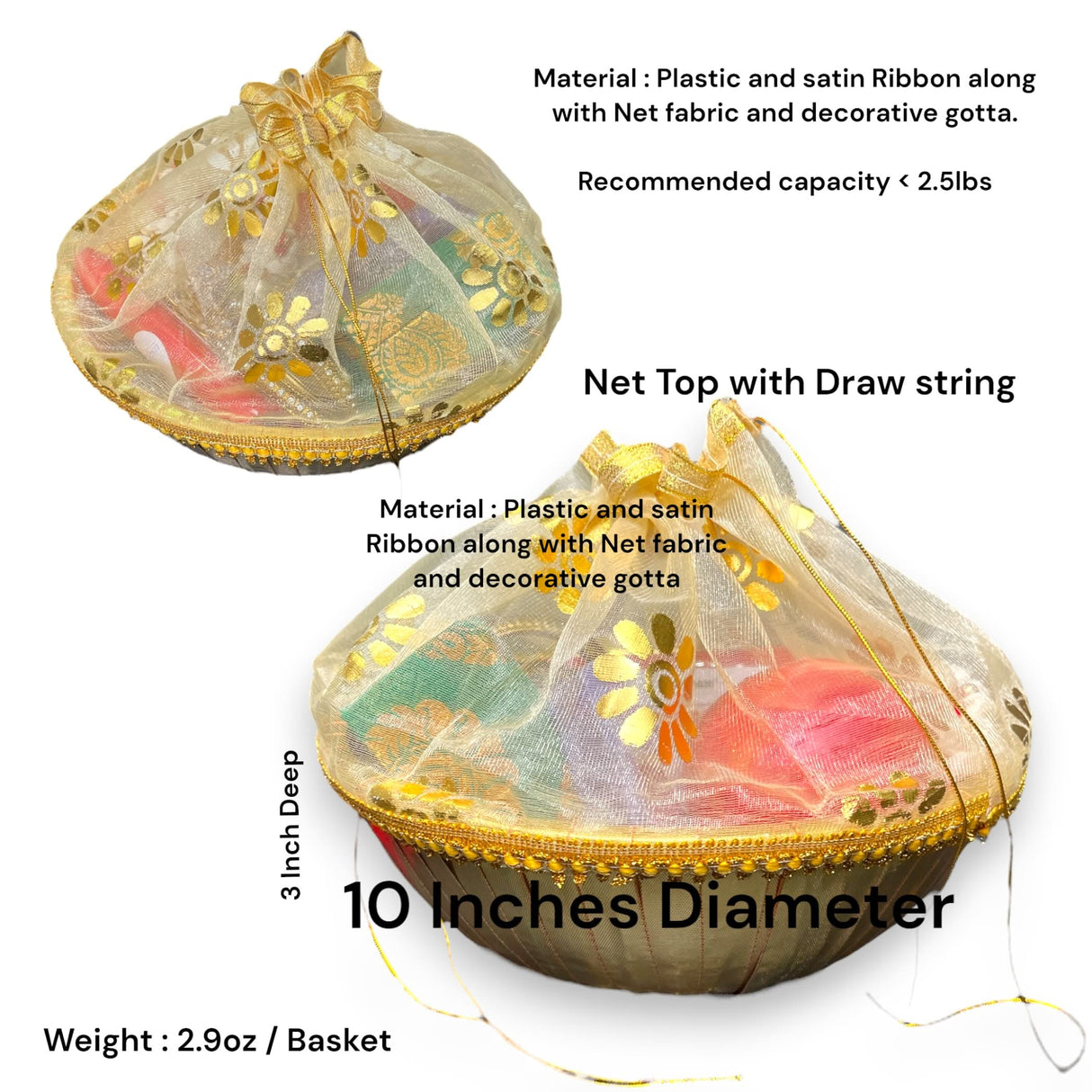 5ct 10 Inch Handmade Decorated Gift Basket with Readymade Net Packing for Indian Wedding Baby Shower Engagement Diwali Housewarming Return Gifts - Baskets for Storage - LoveNspire