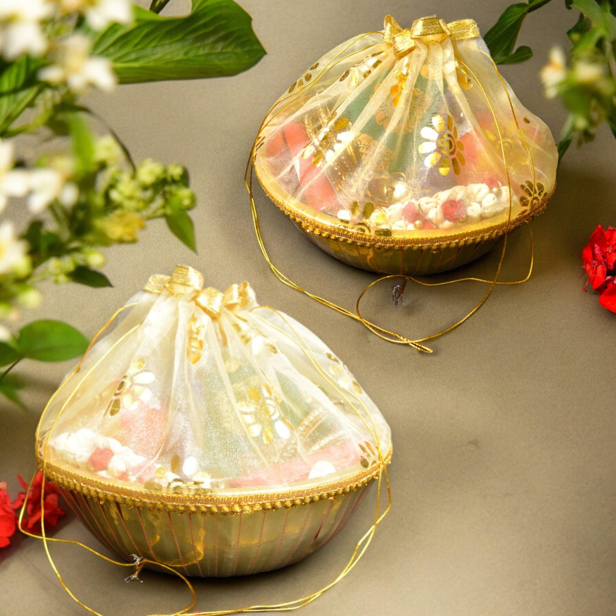 5ct 10 Inch Handmade Decorated Gift Basket with Readymade Net Packing for Indian Wedding Baby Shower Engagement Diwali Housewarming Return Gifts - Baskets for Storage - LoveNspire