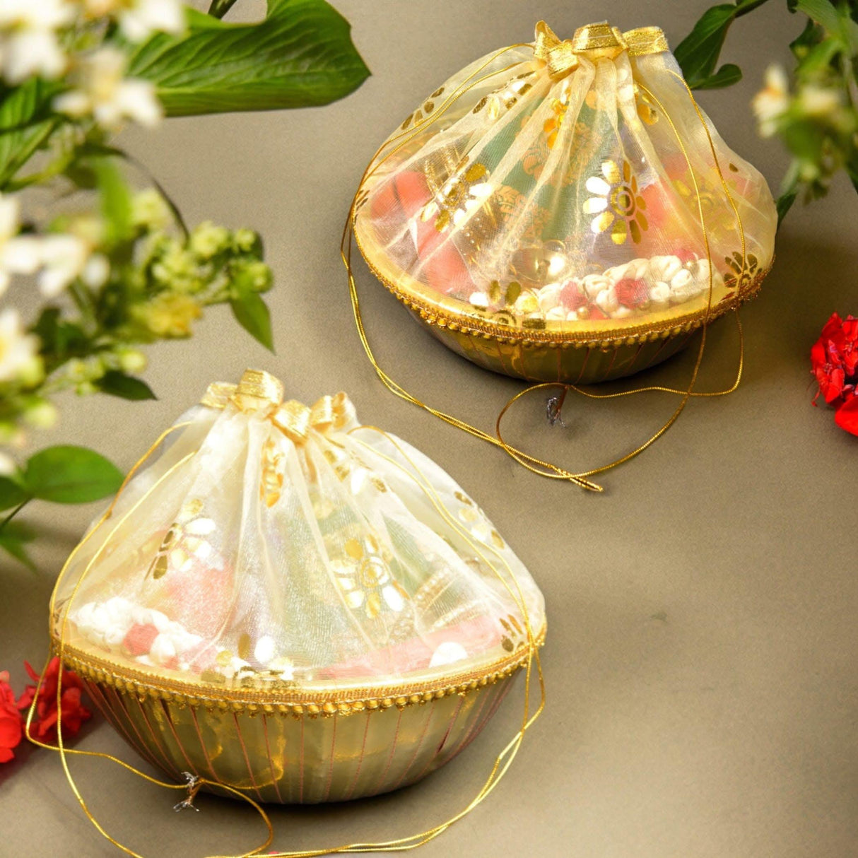 5ct 10 Inch Handmade Decorated Gift Basket with Readymade Net Packing for Indian Wedding Baby Shower Engagement Diwali Housewarming Return Gifts - Baskets for Storage - LoveNspire