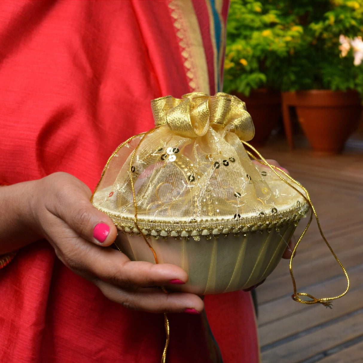 5ct - 6inch Handmade Decorated Gift Basket with Readymade Net Packing for Indian Wedding Baby Shower Engagement Diwali Housewarming Return Gifts - Baskets for Storage - LoveNspire