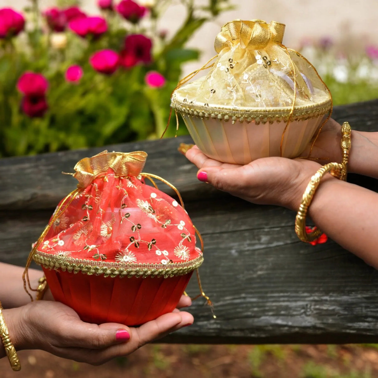 5ct - 6inch Handmade Decorated Gift Basket with Readymade Net Packing for Indian Wedding Baby Shower Engagement Diwali Housewarming Return Gifts - Baskets for Storage - LoveNspire