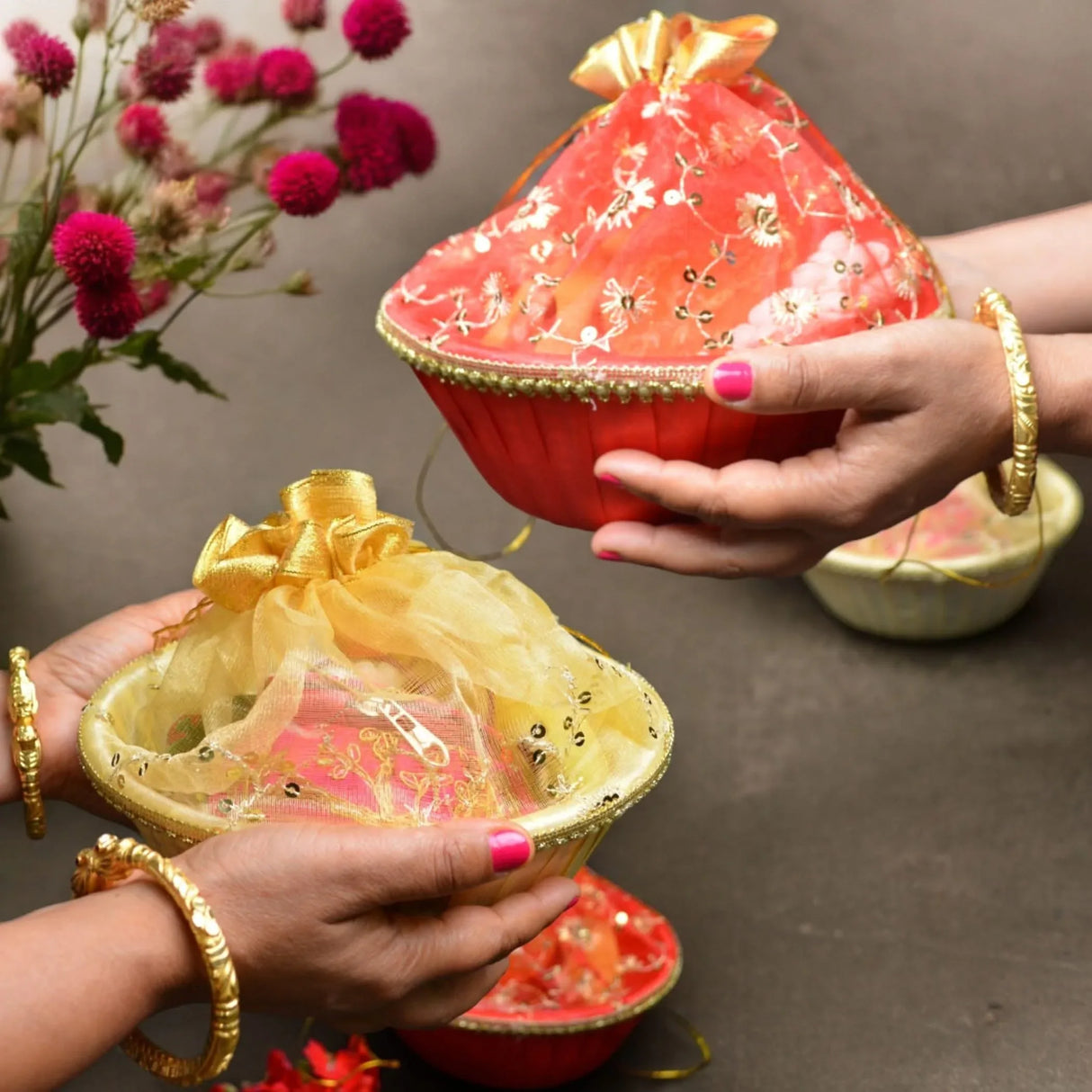 5ct 8 Inches Handmade Decorated Gift Basket with Readymade Net Packing for Indian Wedding Baby Shower Engagement Diwali Housewarming Return Gifts - Baskets for Storage - LoveNspire