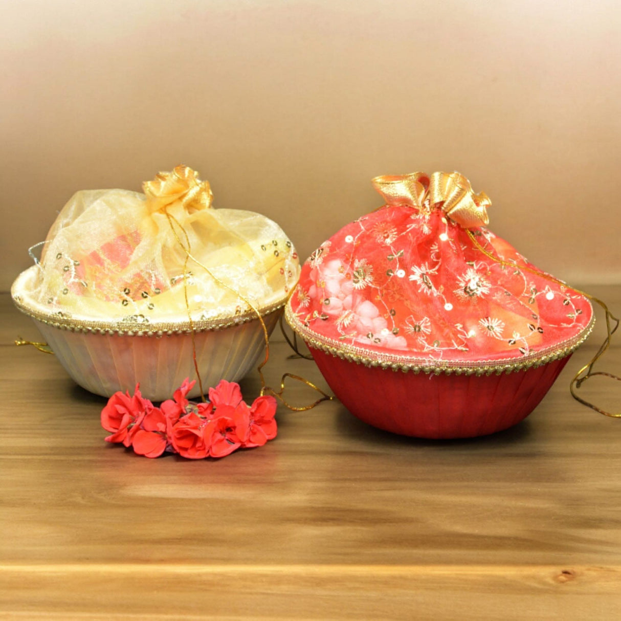 5ct 8 Inches Handmade Decorated Gift Basket with Readymade Net Packing for Indian Wedding Baby Shower Engagement Diwali Housewarming Return Gifts - Baskets for Storage - LoveNspire