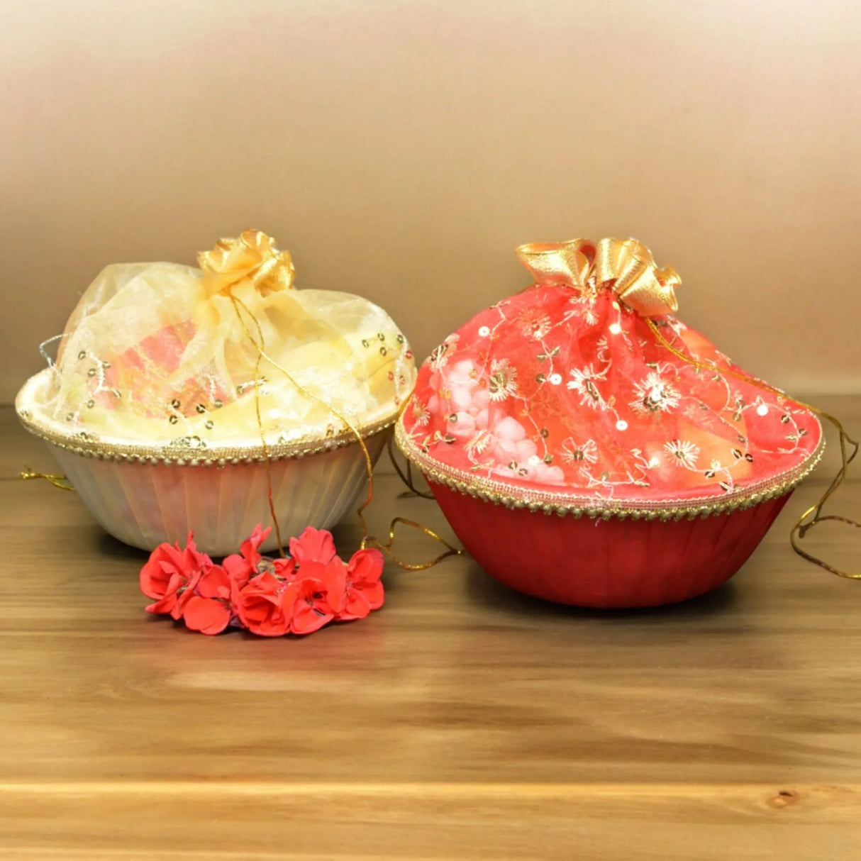 5ct 8 Inches Handmade Decorated Gift Basket with Readymade Net Packing for Indian Wedding Baby Shower Engagement Diwali Housewarming Return Gifts - Baskets for Storage - LoveNspire