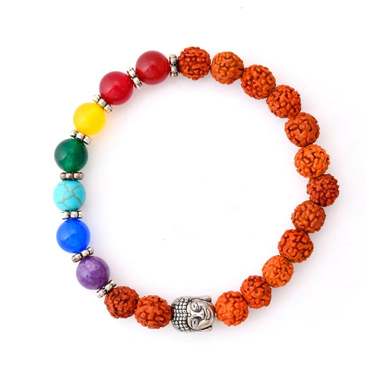 LOVENSPIRE 7 Chakra Rudraksha Bracelet with Buddha Head Natural Crystal Healing Stone Beaded Stretch Bracelet for Yoga Meditation Prayer Jewelry Gift for Men Women - LoveNspire
