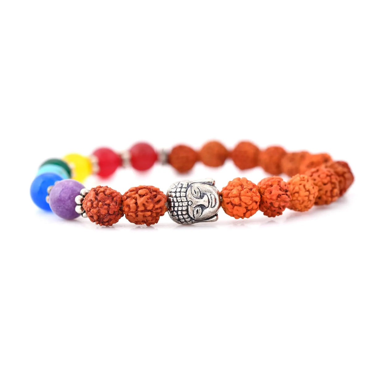 LOVENSPIRE 7 Chakra Rudraksha Bracelet with Buddha Head Natural Crystal Healing Stone Beaded Stretch Bracelet for Yoga Meditation Prayer Jewelry Gift for Men Women - LoveNspire