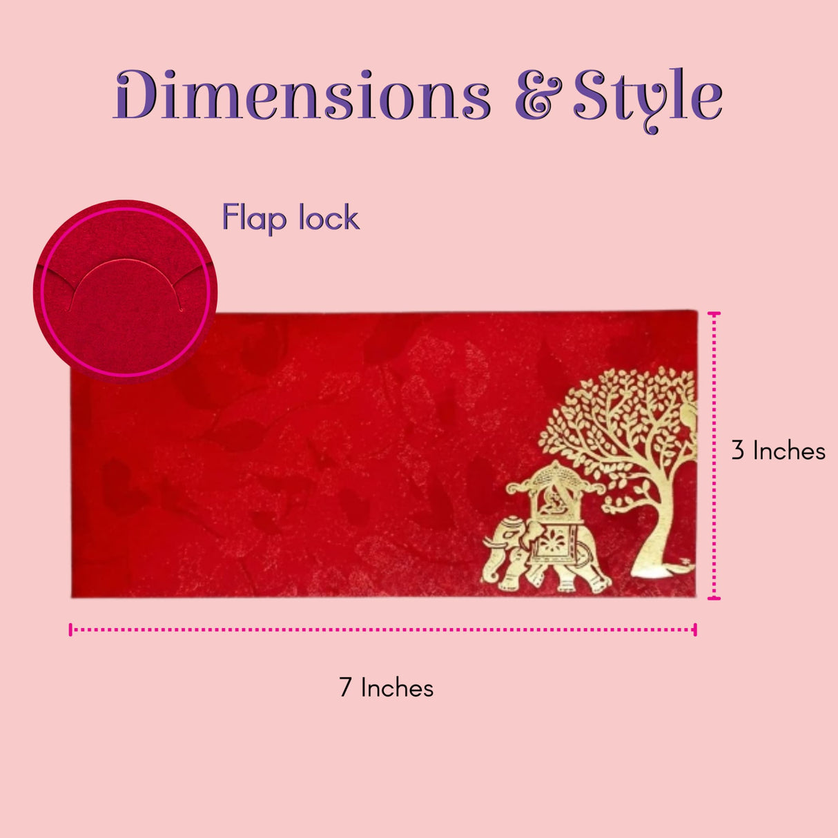 Red textured envelope with gold elephant palanquin tree design