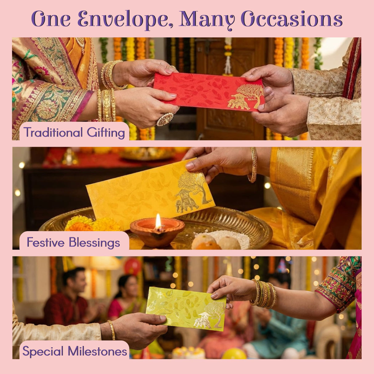 Red gold-embossed tree design shagun money envelope for Diwali gifts