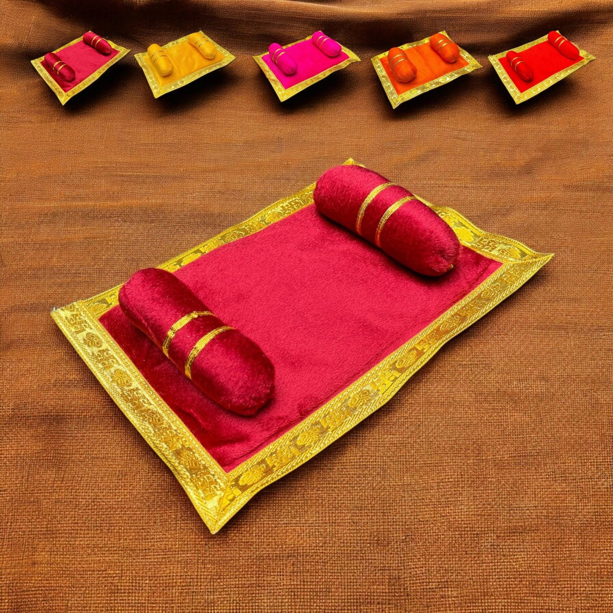 Laddu Gopal Velvet Asan Takiya Pillow Set for Lord Ganesha, Krishna, Kanha Ji, Bal Gopal God Goddess Idol Soft Mattress Cushion/gadda Bed Cum Aasan Set (7x4.5 Inch) - LoveNspire