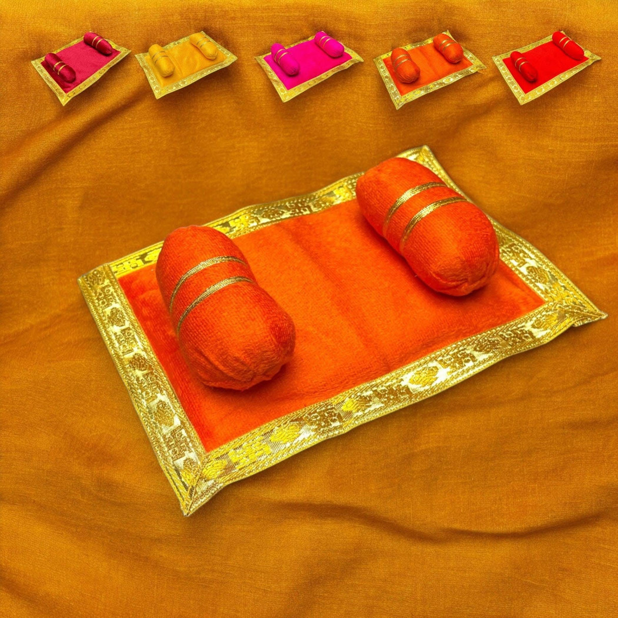 Laddu Gopal Velvet Asan Takiya Pillow Set for Lord Ganesha, Krishna, Kanha Ji, Bal Gopal God Goddess Idol Soft Mattress Cushion/gadda Bed Cum Aasan Set (7x4.5 Inch) - LoveNspire