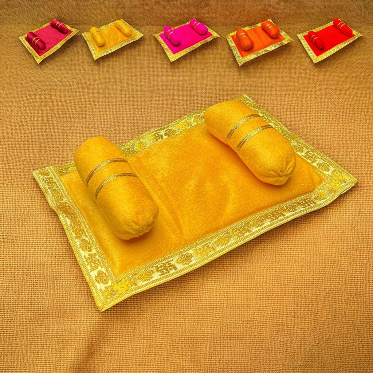 Laddu Gopal Velvet Asan Takiya Pillow Set for Lord Ganesha, Krishna, Kanha Ji, Bal Gopal God Goddess Idol Soft Mattress Cushion/gadda Bed Cum Aasan Set (7x4.5 Inch) - LoveNspire