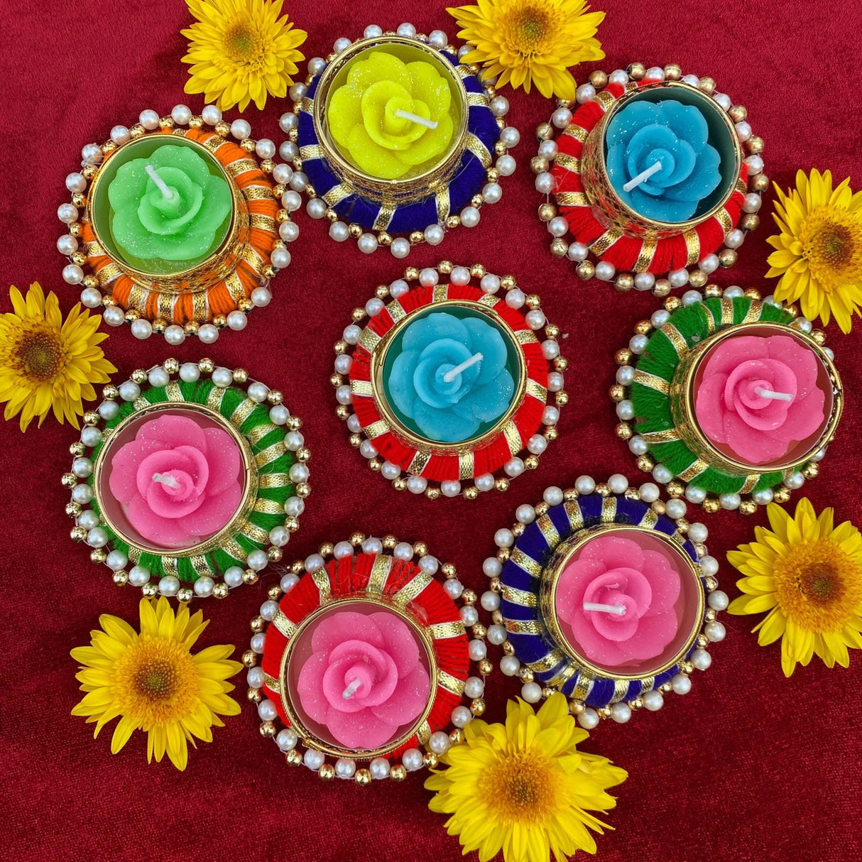 Candle Holder 8 Pieces T-light Holder Candle Stand Tealight Diwali Diya Holders for Indian Festival Decorations Lighting Accessories Navratri Wedding Pooja Home New Year Boho Decor - LoveNspire