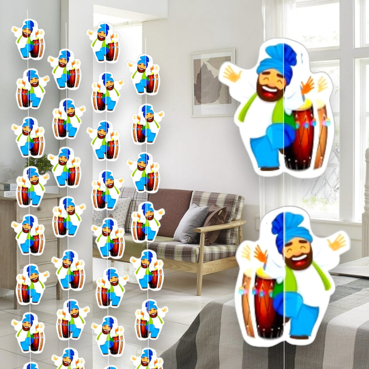 4ct Happy Lohri Hanging Decoration Strings Mini Paper Frill Wall Hanging Indian Harvest Festival Lohri Gifting Dancing Punjabi Party Celebration - Lohri Decor for Home Office - LoveNspire