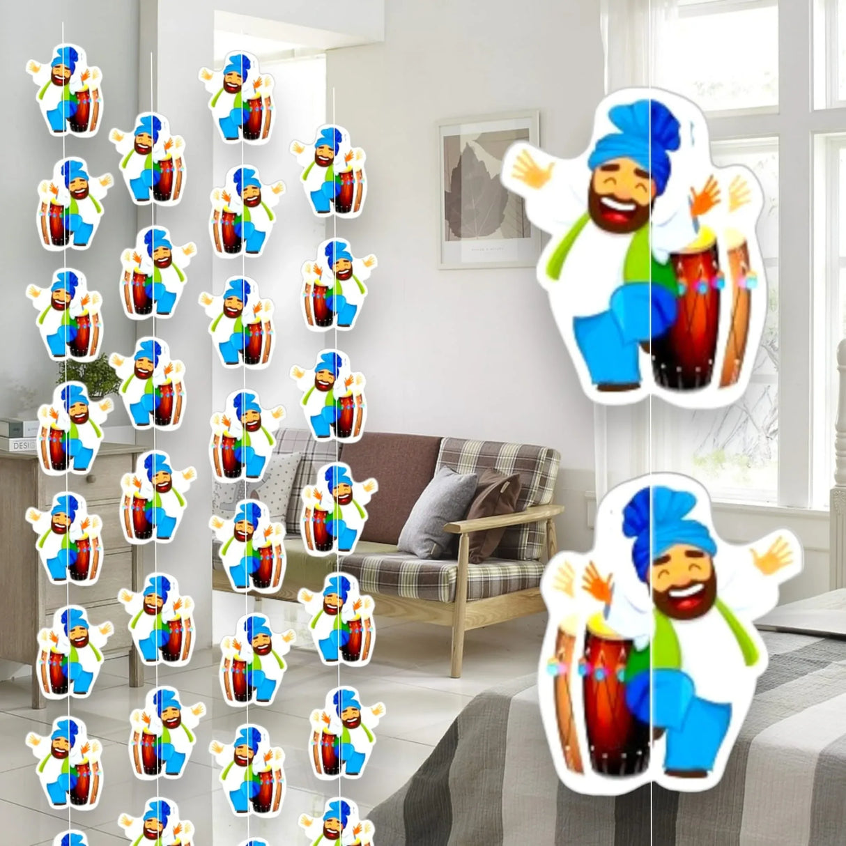 4ct Happy Lohri Hanging Decoration Strings Mini Paper Frill Wall Hanging Indian Harvest Festival Lohri Gifting Dancing Punjabi Party Celebration - Lohri Decor for Home Office - LoveNspire