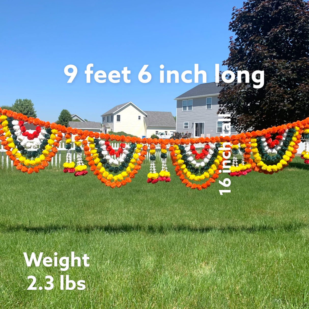 9.6 Feet Jumbo Marigold Jasmine Door Toran Hanging Valance Marygold Festival Garland Puja Diwali Decoration Day of the Dead Dia De Los Muertos Ofrenda Mexican Fiesta Halloween Decor - LoveNspire