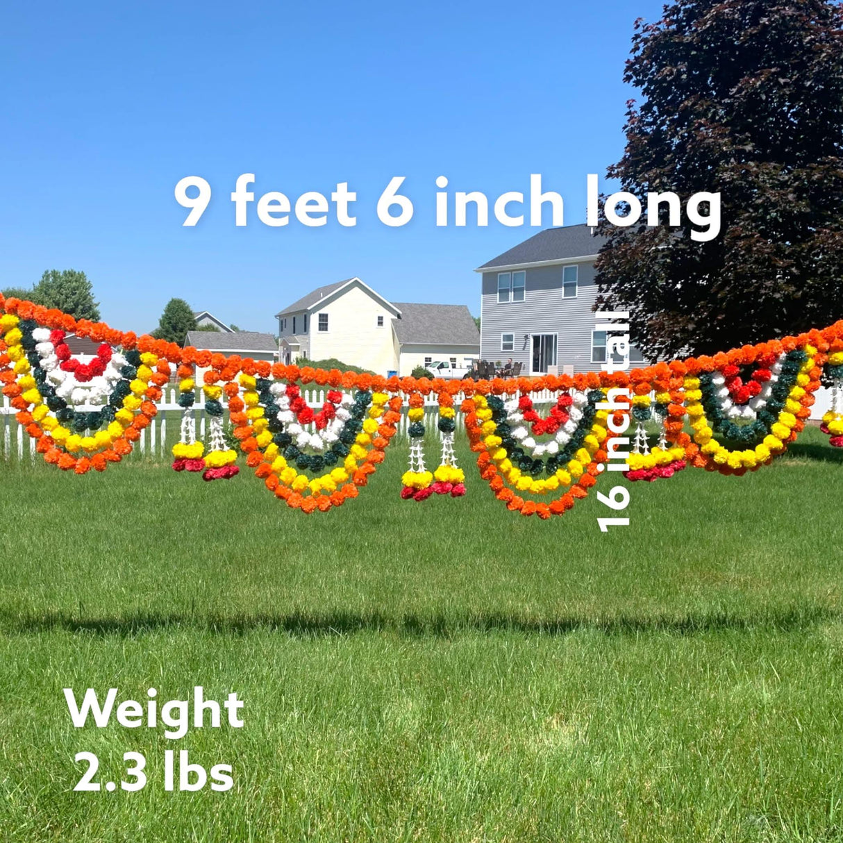 9.6 Feet Jumbo Marigold Jasmine Door Toran Hanging Valance Marygold Festival Garland Puja Diwali Decoration Day of the Dead Dia De Los Muertos Ofrenda Mexican Fiesta Halloween Decor - LoveNspire