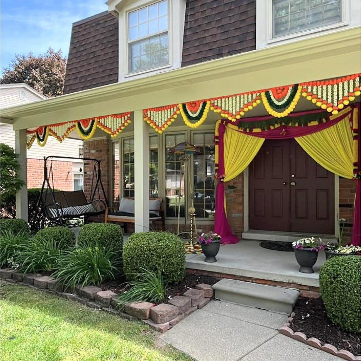 9.6 Feet Jumbo Marigold Jasmine Door Toran Hanging Valance Marygold Festival Garland Puja Diwali Decoration Day of the Dead Dia De Los Muertos Ofrenda Mexican Fiesta Halloween Decor - LoveNspire