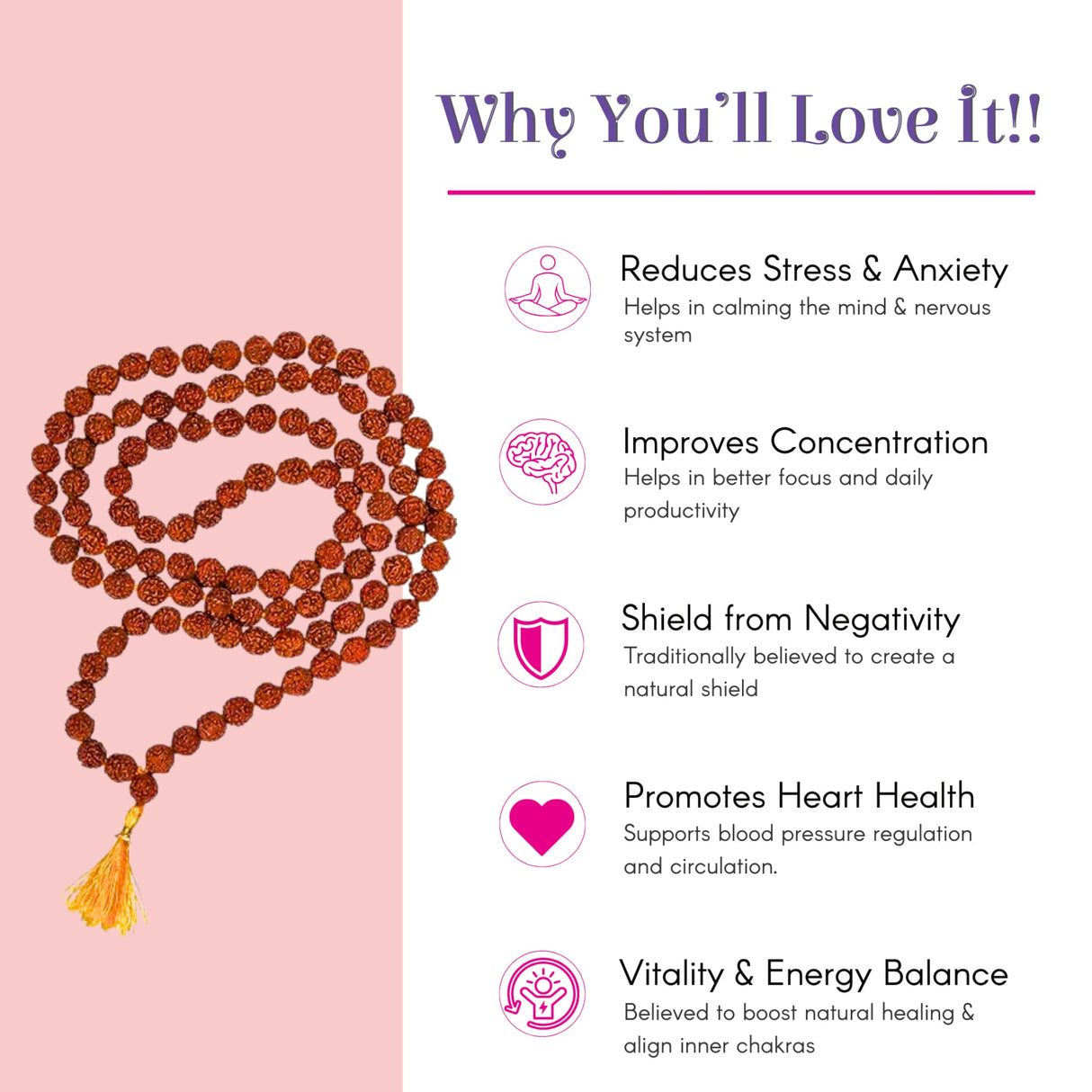 5 face Panchmukhi Rudraksha mala with brown beads and yellow tassel