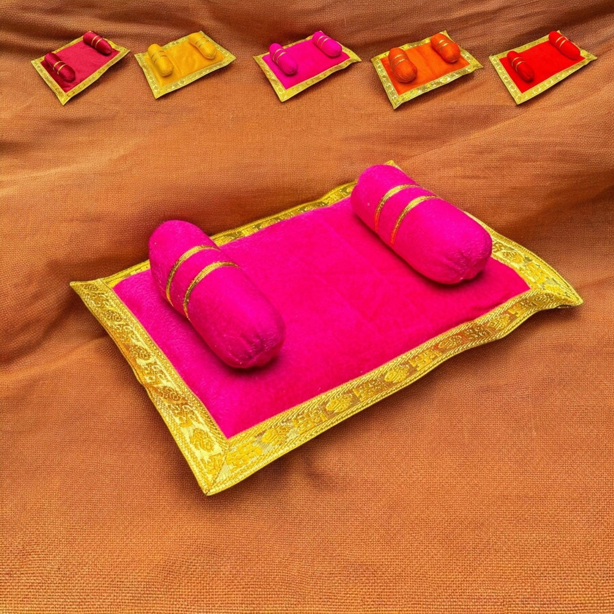 Laddu Gopal Velvet Asan Takiya Pillow Set for Lord Ganesha, Krishna, Kanha Ji, Bal Gopal God Goddess Idol Soft Mattress Cushion/gadda Bed Cum Aasan Set (9.5x6.5 Inch) - LoveNspire