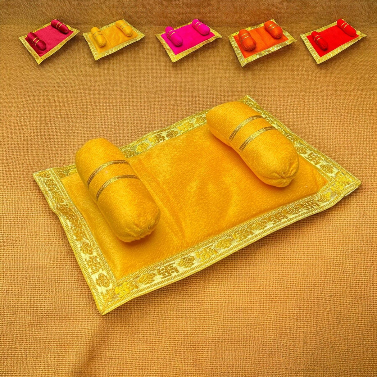 Laddu Gopal Velvet Asan Takiya Pillow Set for Lord Ganesha, Krishna, Kanha Ji, Bal Gopal God Goddess Idol Soft Mattress Cushion/gadda Bed Cum Aasan Set (9.5x6.5 Inch) - LoveNspire