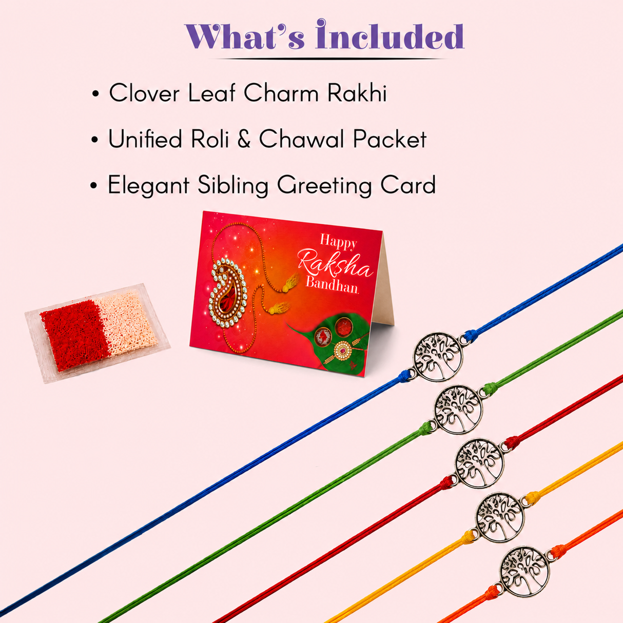 Tree of Life Charm Rakhi for Brother (4 Pcs) - Handcrafted Raksha Bandhan Thread Bracelet Jewelry for Bhai, Sign of Protection & Good Luck