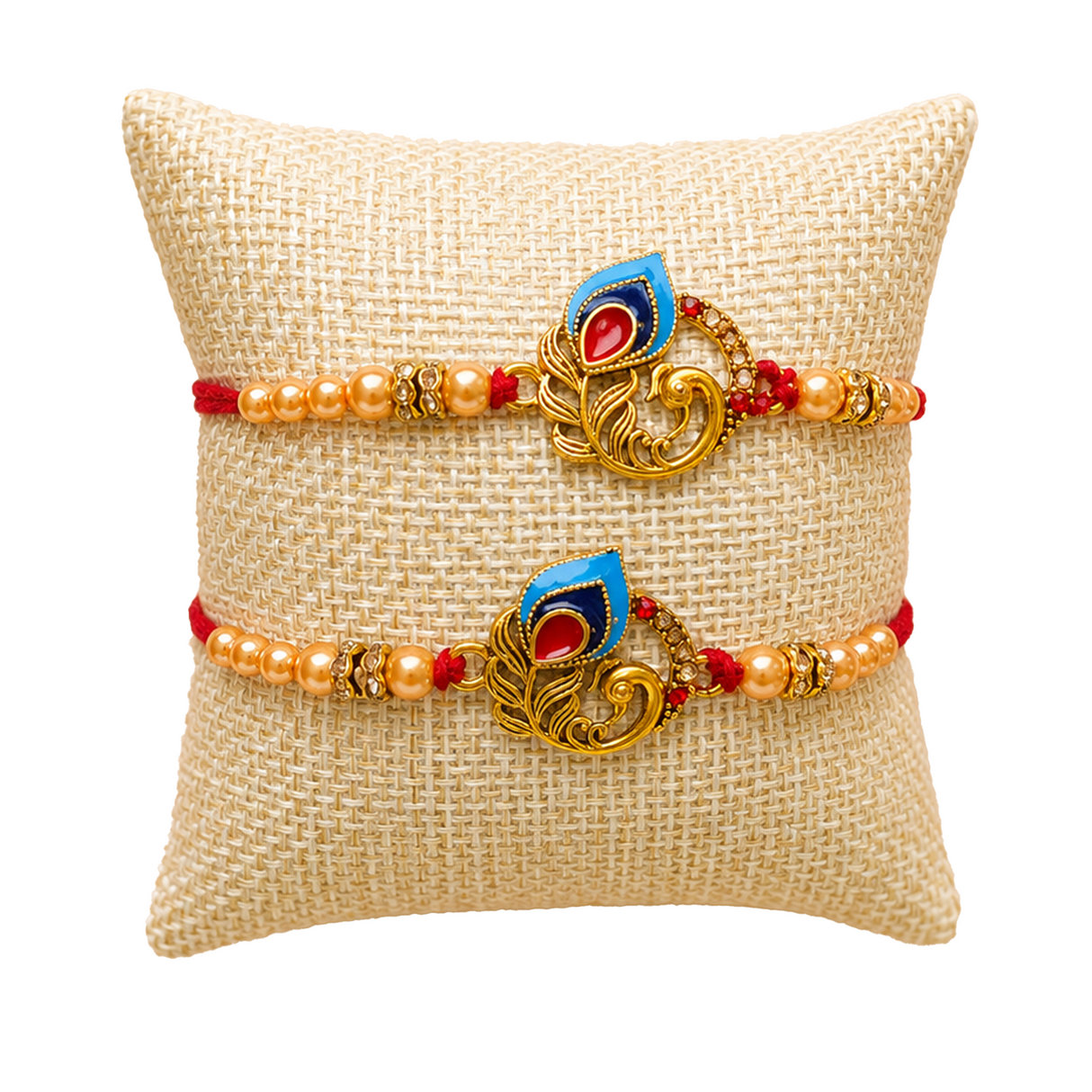 Handmade Designer Rakhi Set for Brother & Bhabhi (2 Pcs) – Adjustable Cotton Thread Bracelets with Greeting Card & Roli Chawal, Raksha Bandhan Gift for Good Luck & Protection