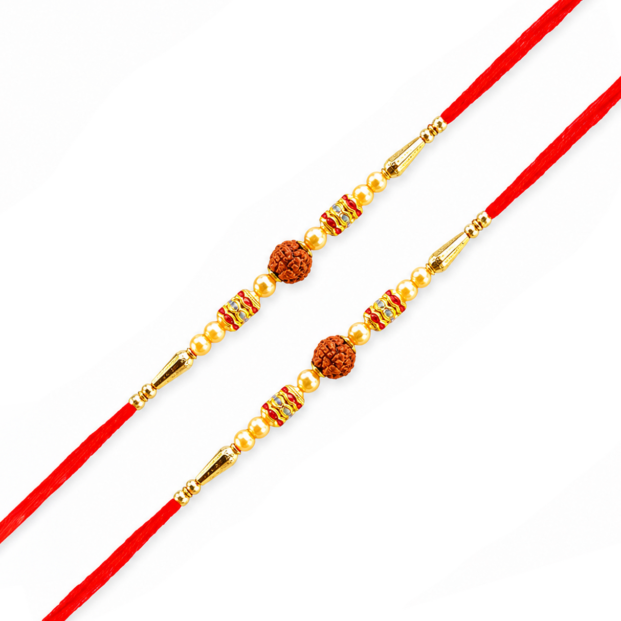 Raksha Bandhan Gift Hamper for Brother and Bhabhi - Traditional Handmade Rudraksha Bead Rakhi Bracelet with Greeting Card & Roli Chawal