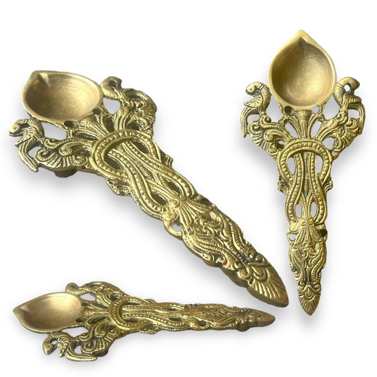 Brass Pooja Aarti Spoon 1 Pc Diya Twin Peacock Design Round Hawan Spoon for Pouring Ghee in Hawan Kund Diwali Gift Ethnic Indian Aarti Spoon Wedding Return Gifts Home Temple Decor - LoveNspire