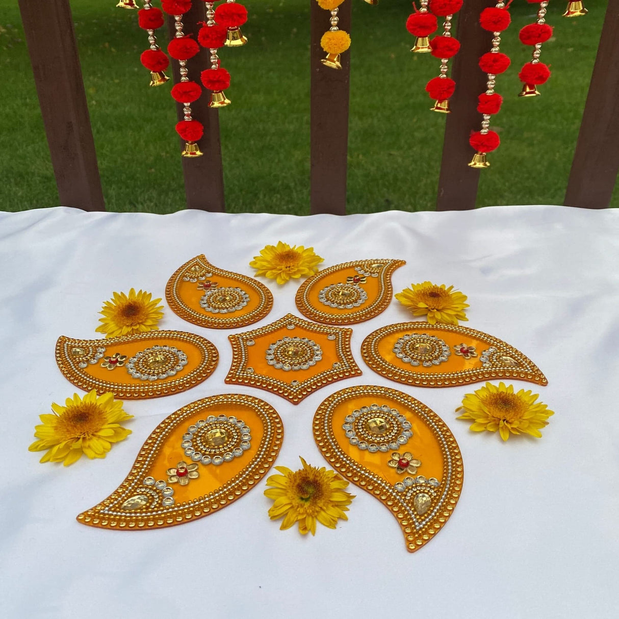 Acrylic Rangoli Set Indian Traditional Handmade Reusable Paisley Design Rangoli Diwali Navratri Home Temple Decor Floor Table Decoration - Deepawali Wedding Housewarming Gift (12 Inches) - LoveNspire
