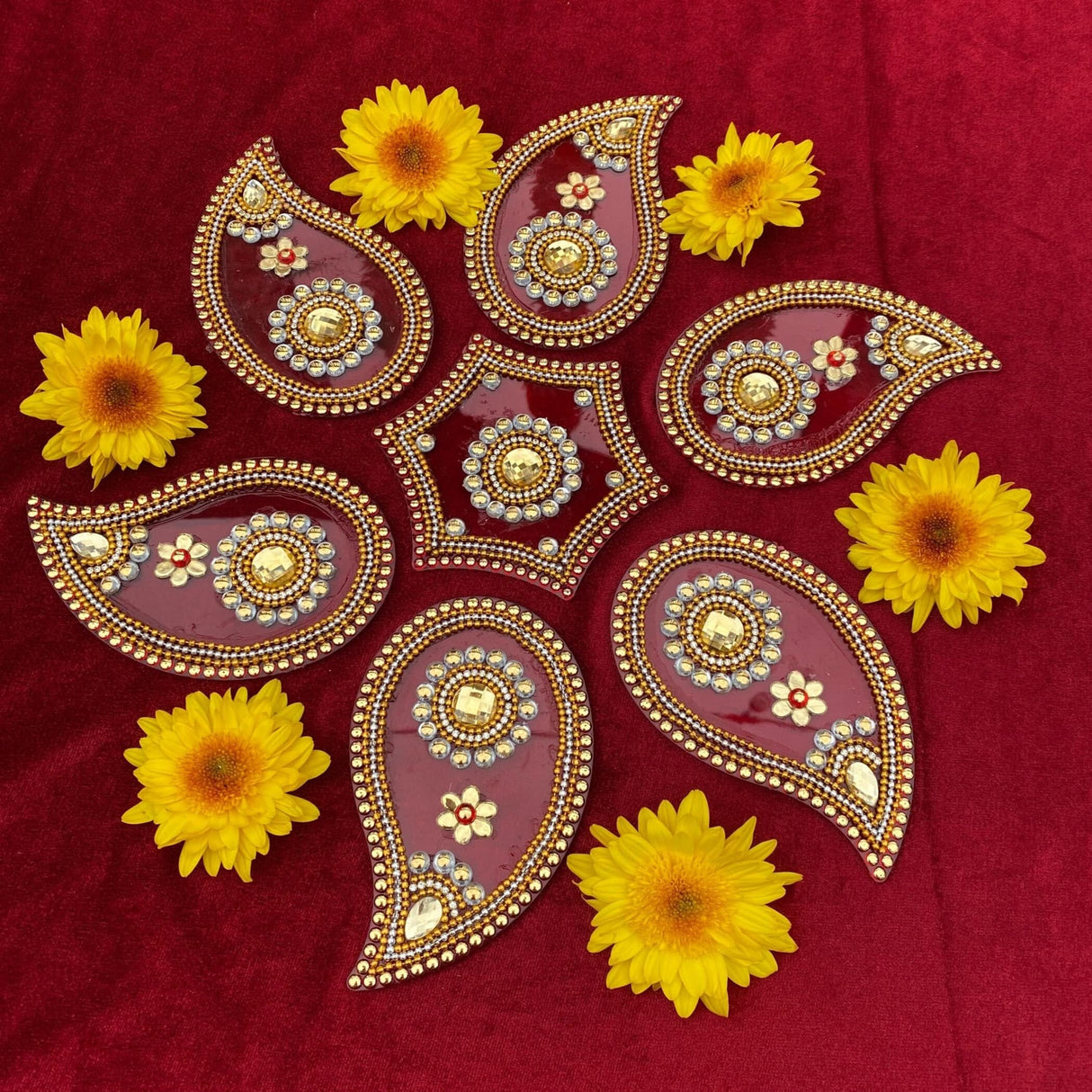 Acrylic Rangoli Set Indian Traditional Handmade Reusable Paisley Design Rangoli Diwali Navratri Home Temple Decor Floor Table Decoration - Deepawali Wedding Housewarming Gift (12 Inches) - LoveNspire