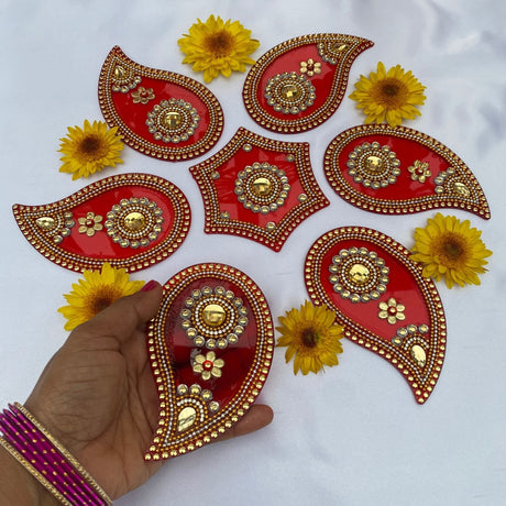 Acrylic Rangoli Set Indian Traditional Handmade Reusable Paisley Design Rangoli Diwali Navratri Home Temple Decor Floor Table Decoration - Deepawali Wedding Housewarming Gift (12 Inches) - LoveNspire