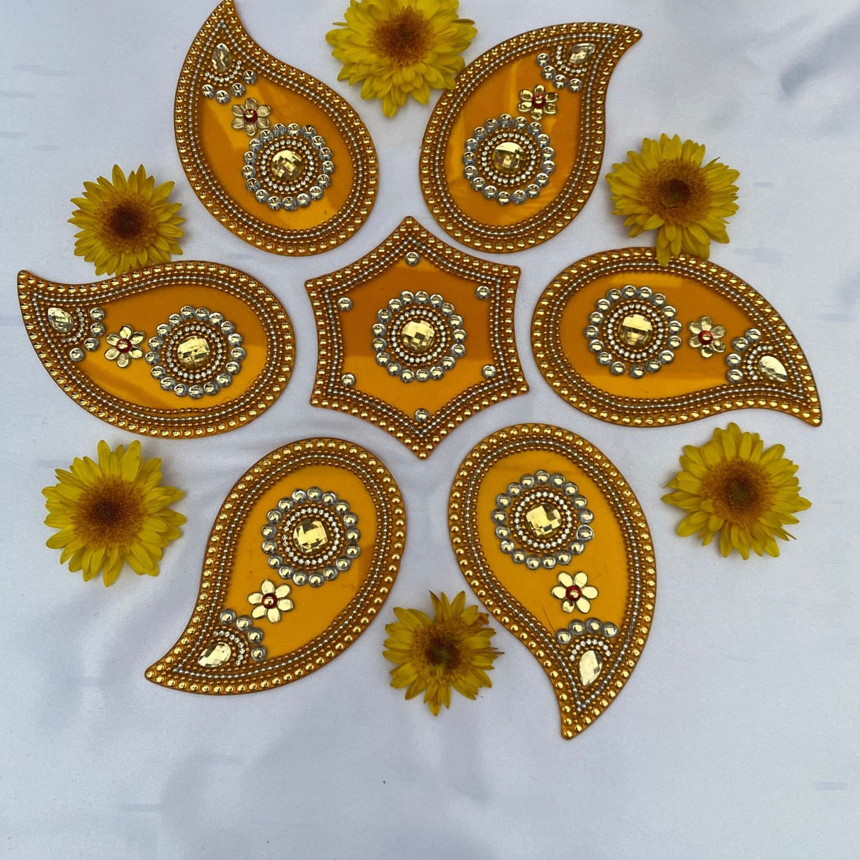 Acrylic Rangoli Set Indian Traditional Handmade Reusable Paisley Design Rangoli Diwali Navratri Home Temple Decor Floor Table Decoration - Deepawali Wedding Housewarming Gift (12 Inches) - LoveNspire