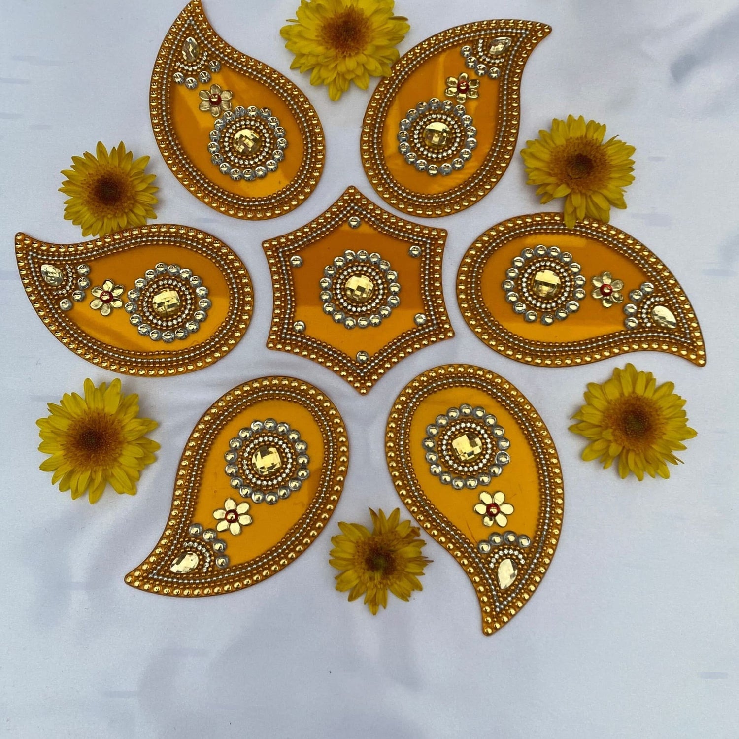 Acrylic Rangoli Set Indian Traditional Handmade Reusable Paisley Design Rangoli Diwali Navratri Home Temple Decor Floor Table Decoration - Deepawali Wedding Housewarming Gift (12 Inches) - LoveNspire