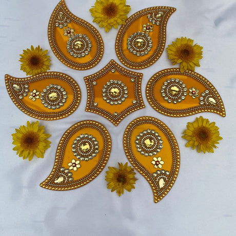Acrylic Rangoli Set Indian Traditional Handmade Reusable Paisley Design Rangoli Diwali Navratri Home Temple Decor Floor Table Decoration - Deepawali Wedding Housewarming Gift (12 Inches) - LoveNspire