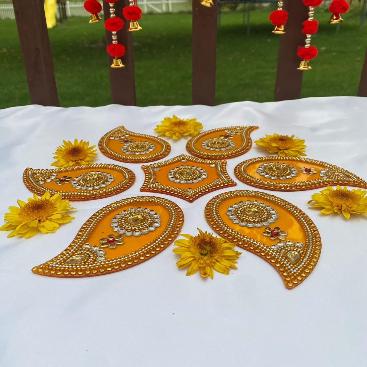 Acrylic Rangoli Set Indian Traditional Handmade Reusable Paisley Design Rangoli Diwali Navratri Home Temple Decor Floor Table Decoration - Deepawali Wedding Housewarming Gift (12 Inches) - LoveNspire