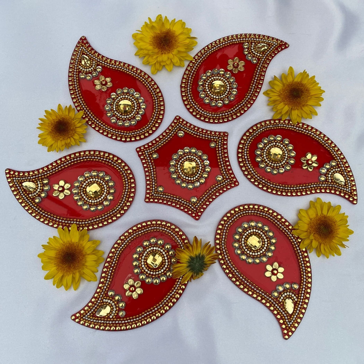 Acrylic Rangoli Set Indian Traditional Handmade Reusable Paisley Design Rangoli Diwali Navratri Home Temple Decor Floor Table Decoration - Deepawali Wedding Housewarming Gift (12 Inches) - LoveNspire