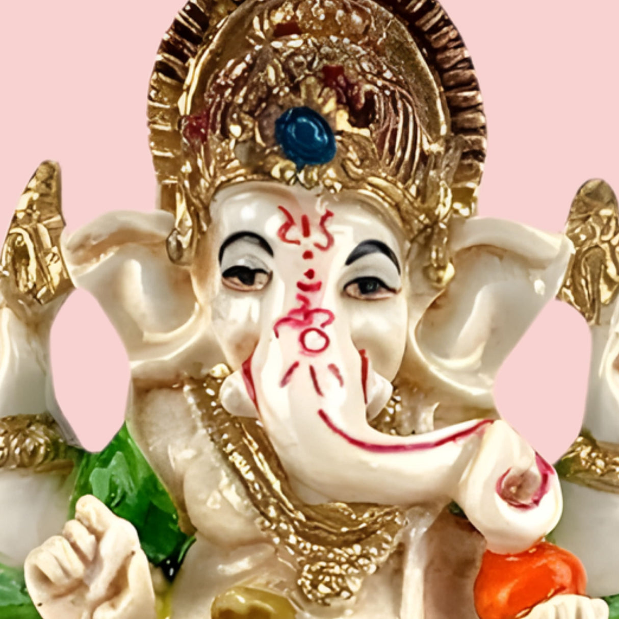 Golden white resin Ganesha statue 2.25 inch mini idol with gold details
