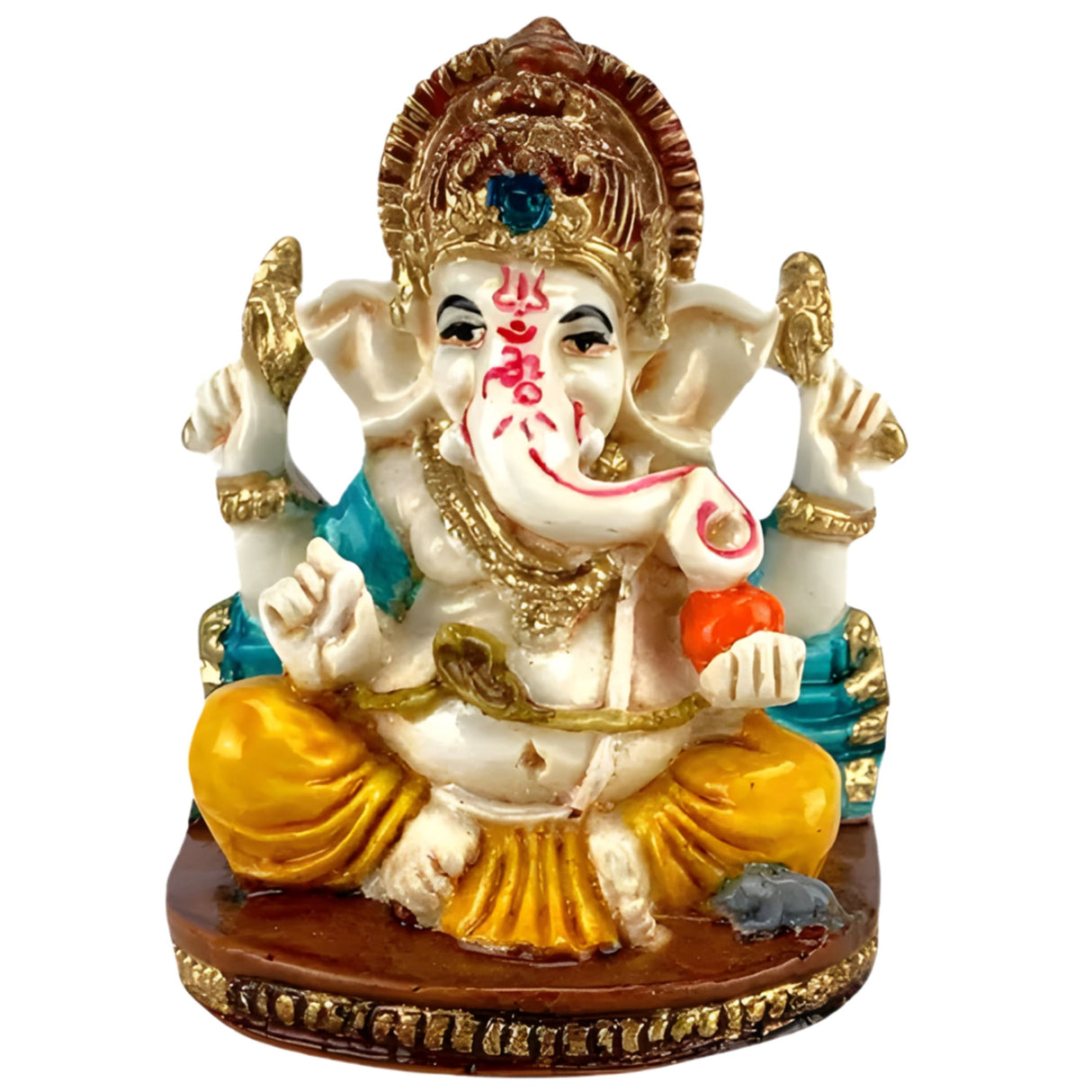 Detailed 2.25-inch white gold acrylic Ganesh statue in meditative pose