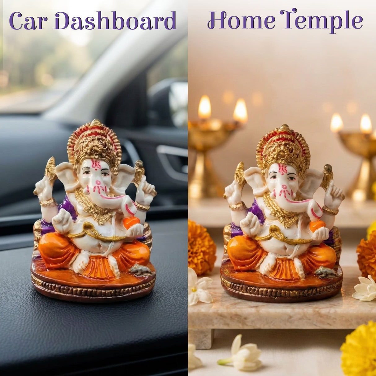 Ornate 2.25 inch acrylic white orange Ganesha statue with gold accents
