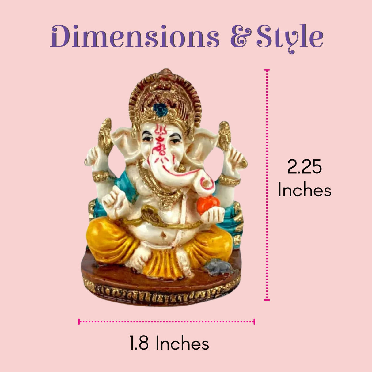 Colorful 2.25-inch acrylic Ganesha mini statue with white body and gold accents